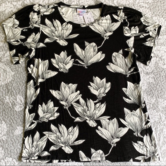 LuLaRoe Tops - LuLaRoe Black and White Floral Olive Top